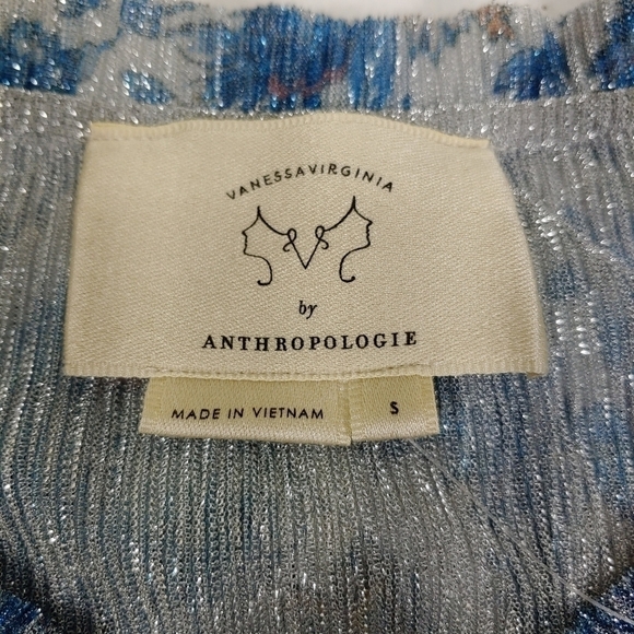 Anthropologie Vanessa Virginia Blue Metallic Pleated Layer Tank Top Size S Small - Picture 4 of 10